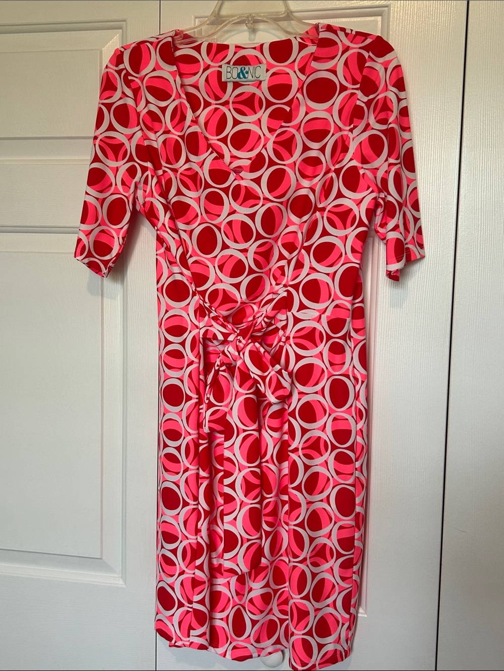 BO&NIC Red/Pink/White Geometric Resort Wear Dress